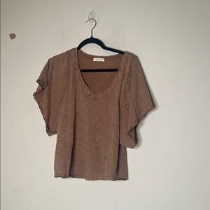 Mustard Seed Brown V-Neck Women's Top